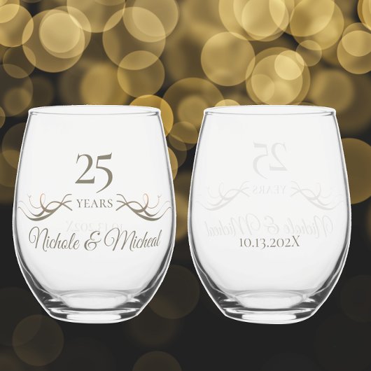 Gepersonaliseerde 25e Jubileum Keepsake Custom Gif Wijnglas Zonder Voet