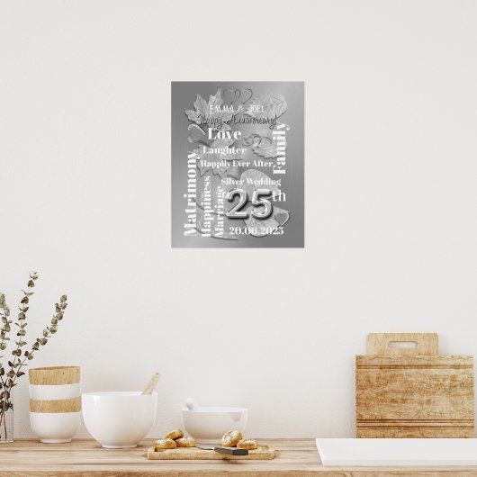 Gepersonaliseerde 25e Si, ver bruiloft Jubileum Poster (Keuken)