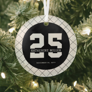 Gepersonaliseerde 25e verjaardag Modern en Elegant Glas Ornament