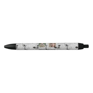 Gepersonaliseerde 2-Afbeelding zwart-witte bloemen Zwarte Inkt Pen