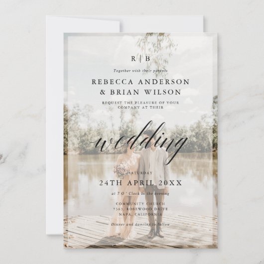 Gepersonaliseerde 2 foto Chic kalligrafie bruiloft Kaart (Voorkant)