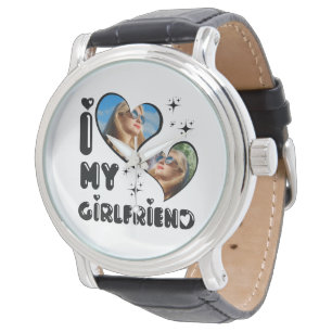 Gepersonaliseerde 2 foto Ik hou van mijn Vriendin Horloge