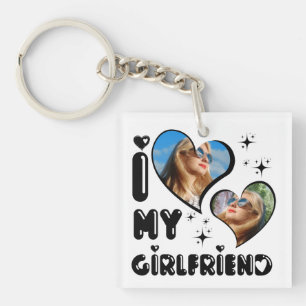 Gepersonaliseerde 2 foto Ik hou van mijn Vriendin Sleutelhanger