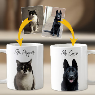 Gepersonaliseerde 2 Pet foto's en namen Koffiemok