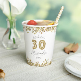 Gepersonaliseerde '30 en Fabulous' Gold Glitter Papieren Bekers