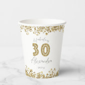 Gepersonaliseerde '30 en Fabulous' Gold Glitter Papieren Bekers (Voorkant)