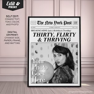 Gepersonaliseerde 30e verjaardag krant Poster Deco