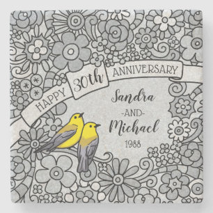 Gepersonaliseerde 30ste Jubileum, Bloemen en Stenen Onderzetter