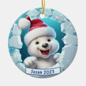 Gepersonaliseerde 3D Breakout Polar Beer Kerst Keramisch Ornament (Voorkant)
