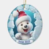 Gepersonaliseerde 3D Breakout Polar Beer Kerst Keramisch Ornament (Links)