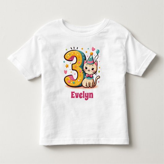 Gepersonaliseerde 3e Kat Verjaardag Kinder Shirts (Voorkant)