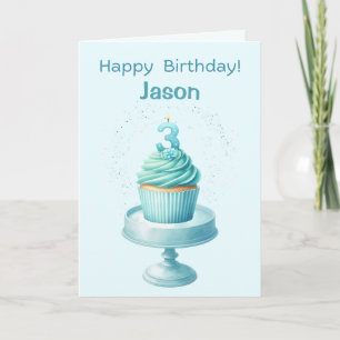 Gepersonaliseerde 3e Verjaardag Cupcake Kaart