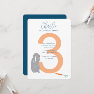 Gepersonaliseerde 3e verjaardag Modern Bunny Uitno Kaart
