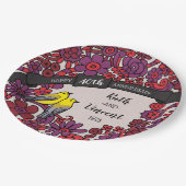 Gepersonaliseerde 40e Jubileum, Ruby Bloemvogels Papieren Bordje (Gekanteld)