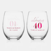 Gepersonaliseerde 40e Jubileum Ruby Roos Keepsake Wijnglas Zonder Voet (Achterkant)