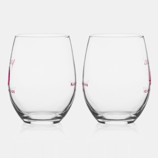 Gepersonaliseerde 40e Jubileum Ruby Roos Keepsake Wijnglas Zonder Voet (Links)