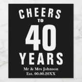 Gepersonaliseerde 40e trouwdag elegant wijn etiket (Enkel label)