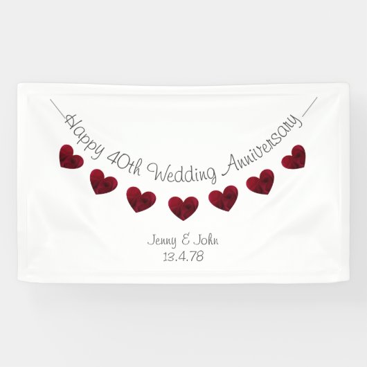 Gepersonaliseerde 40th Ruby Wedding Jubileum banne Spandoek (Horizontaal)