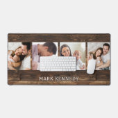 Gepersonaliseerde 4 foto collage rustiek hout bureaumat (Keyboard & Muis)