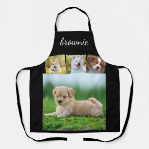 Gepersonaliseerde 4-foto wit zwart script naam Sch Schort