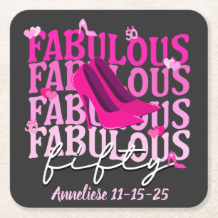 Gepersonaliseerde 50 en Fabulous Fifty Pink Verjaa Vierkante Kartonnen Onderzetter