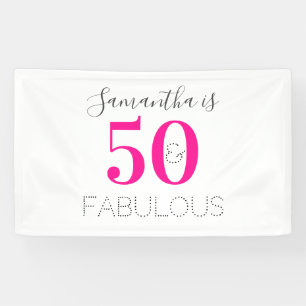 Gepersonaliseerde 50 en Fabulous Hot Pink Verjaard Spandoek