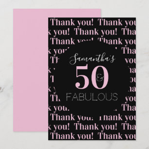 Gepersonaliseerde 50 en fantastische Black Pink Bedankkaart