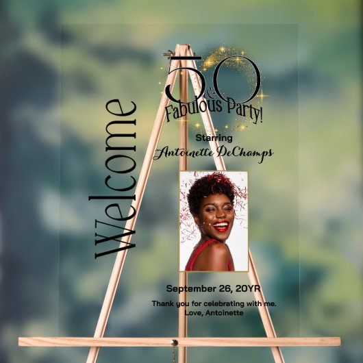 Gepersonaliseerde 50 & Fabulous Luxe Zwart Goud Acryl Bord (Neutraal)