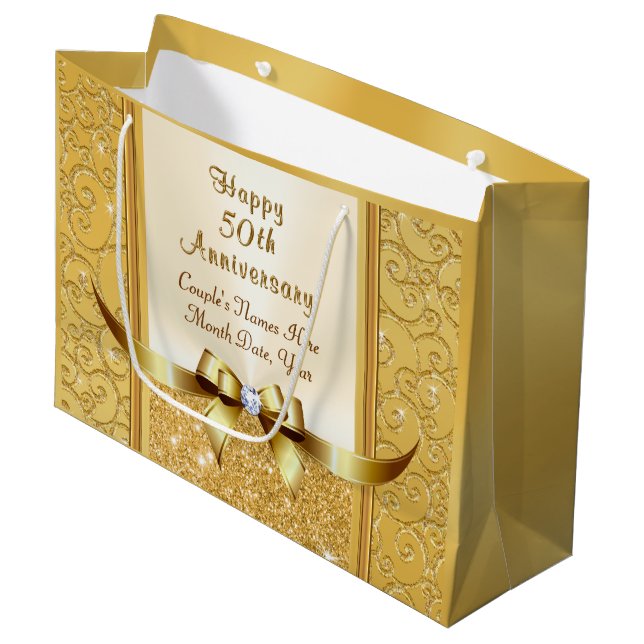 Gepersonaliseerde 50e bruiloft Jubileum Gift Bags Groot Cadeauzakje (Voorkant Gekanteld)
