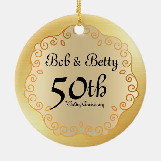 Gepersonaliseerde 50e bruiloft Jubileum Gold Keramisch Ornament (Achterkant)