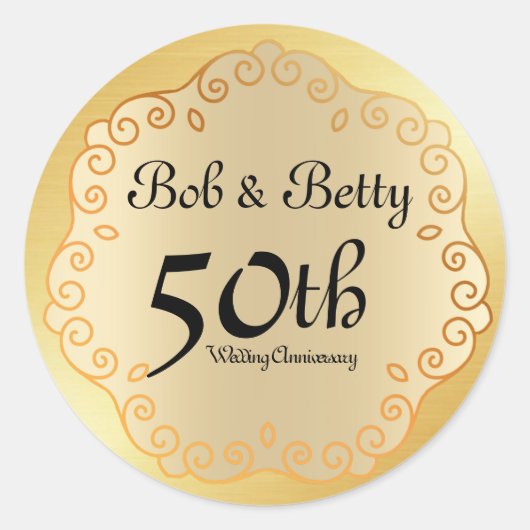 Gepersonaliseerde 50e bruiloft Jubileum Gold Ronde Sticker (Voorkant)