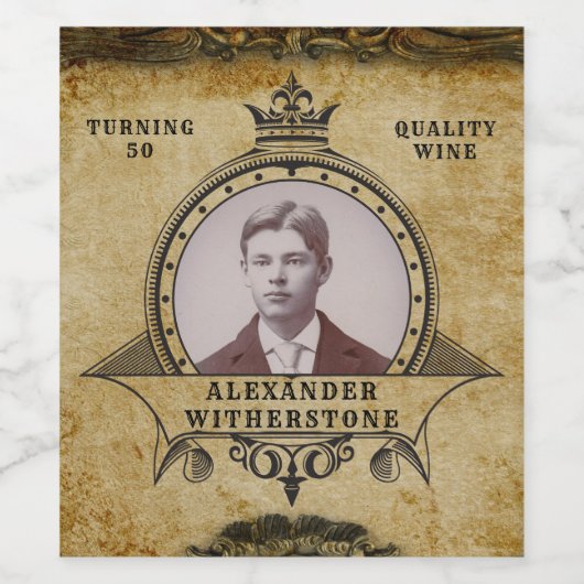 Gepersonaliseerde 50e  foto-sjabloon van geboorte wijn etiket (Enkel label)