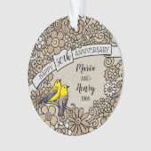 Gepersonaliseerde 50e Jubileum, Gouden Bloemenvoge Ornament (voorkant)