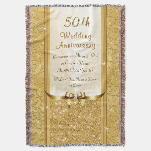 Gepersonaliseerde 50ste bruiloft Jubileum deken (Voorkant Verticaal)