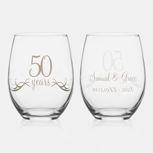 Gepersonaliseerde 50ste Jubileum Keepsake Custom G Wijnglas Zonder Voet (Voorkant)