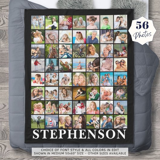 Gepersonaliseerde 56 Fotocollage zwart Fleece Deken