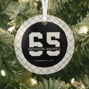Gepersonaliseerde 65e verjaardag Modern en Elegant Glas Ornament