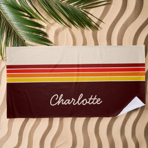 Gepersonaliseerde 70s  Retro Stripes Monogram Strandlaken
