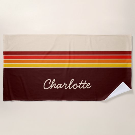 Gepersonaliseerde 70s Retro Stripes Monogram Strandlaken (Voorkant)