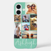 Gepersonaliseerde 7 Foto Collage Turquoise Custom Case-Mate iPhone Case (Achterkant)
