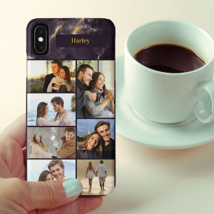 Gepersonaliseerde 7 Fotocollage op donker marmer iPhone XS Max Hoesje