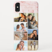 Gepersonaliseerde 7 fotocollage op roze marmer Case-Mate iPhone case (Achterkant)