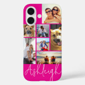Gepersonaliseerde 7 Photo Collage Hot Pink Custom Case-Mate iPhone Case (Achterkant)