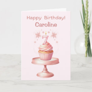 Gepersonaliseerde 7e Verjaardag Cupcake Kaart