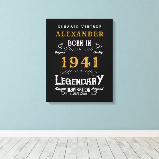 Gepersonaliseerde 80e verjaardag Geboren in 1941   Canvas Afdruk (Insitu (Houten vloer))