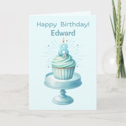 Gepersonaliseerde 8e Verjaardag Cupcake Kaart (Voorkant)