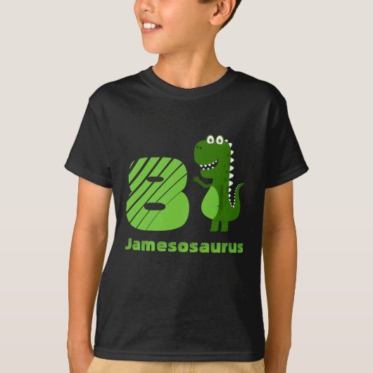 Gepersonaliseerde 8e Verjaardag Dinosaurus T-shirt (Voorkant)