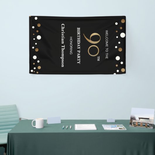 Gepersonaliseerde 90ste verjaardag Gouden confetti Spandoek (Beurs)