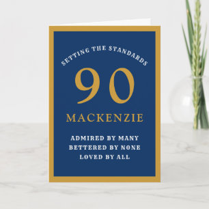 Gepersonaliseerde 90ste verjaardag vader blauw gou kaart