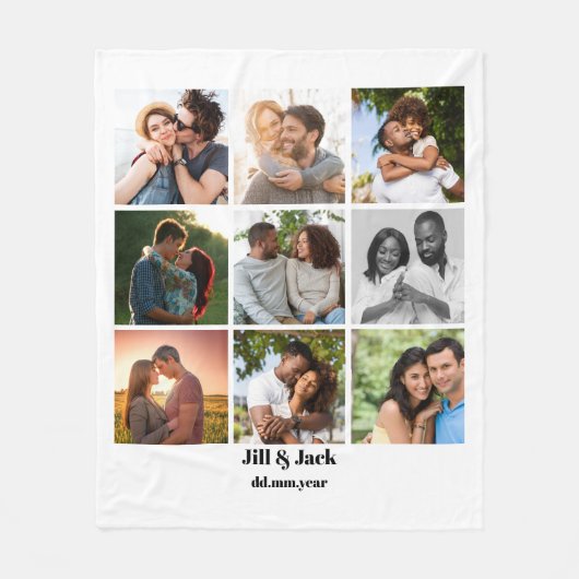 Gepersonaliseerde 9 Photo Collage Sjabloon voor ko Fleece Deken (Voorkant)